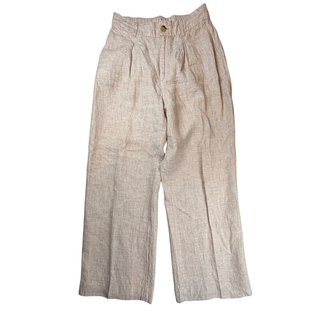 Joie Women Oatmeal Beige 100% Linen Wide Leg Pleated Pants Size S High Waist